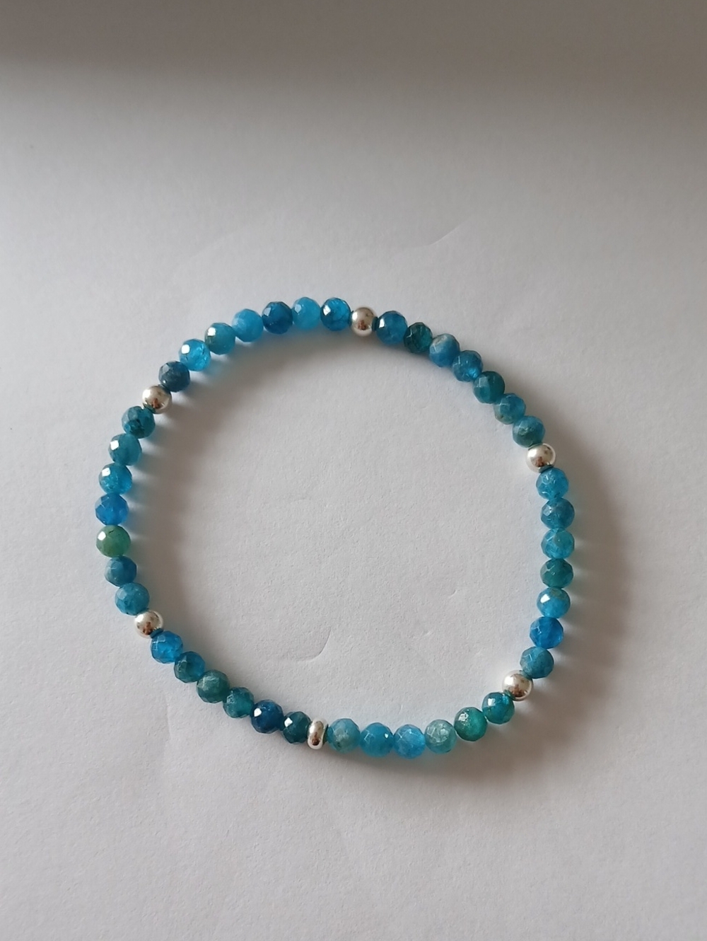 Blue Agate Beaded Bracelet withsterling Silver Accent Beads